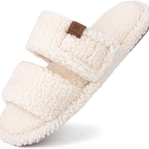 Other - Women Open Toe Faux Fur Slippers Memory Foam Non Slip House Shoes Adjustable